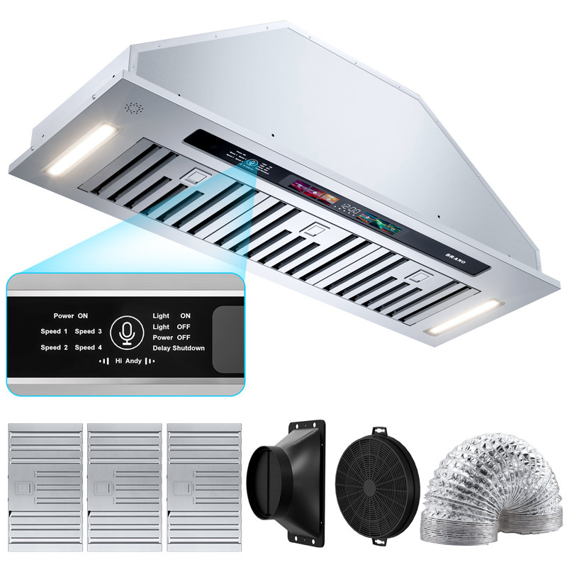 Hotte de cuisine encastrable convertible BRAN 900CFM avec filtre à chicane inclus de 36 pouces et acier inoxydable léger