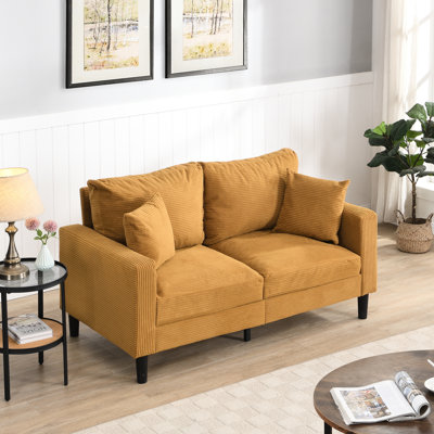 Orange 57" 2 With Comfy Upholstery. Wooden Frame For Small Space Living, Bedroom, Apartment Decoration In Orange. Upholstery And Sponge Cushion. Living Room, Shape