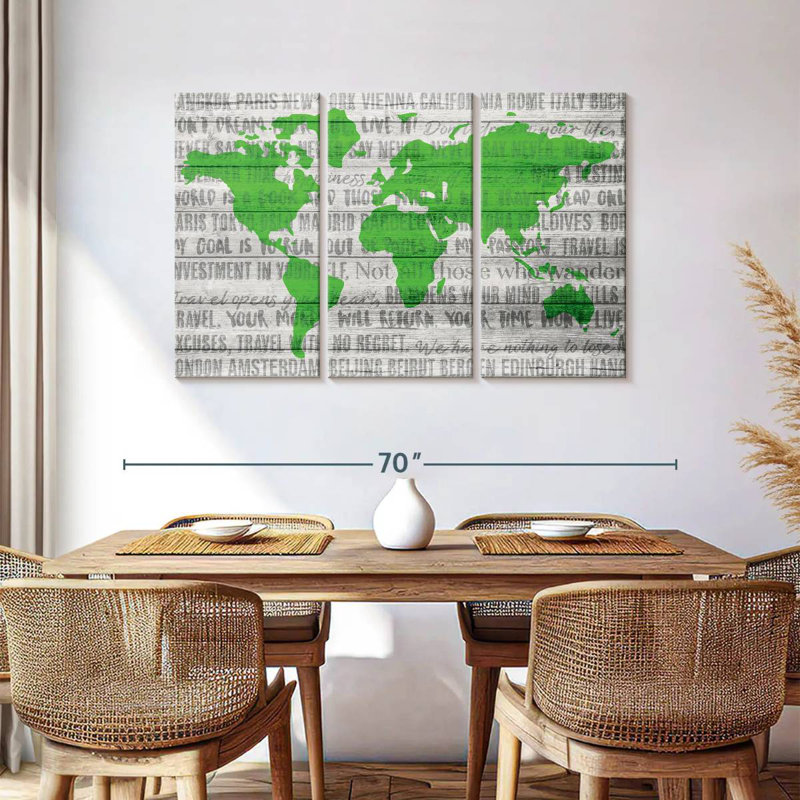 Senne Travel Quotes World Map Green, 36" H x 57" W