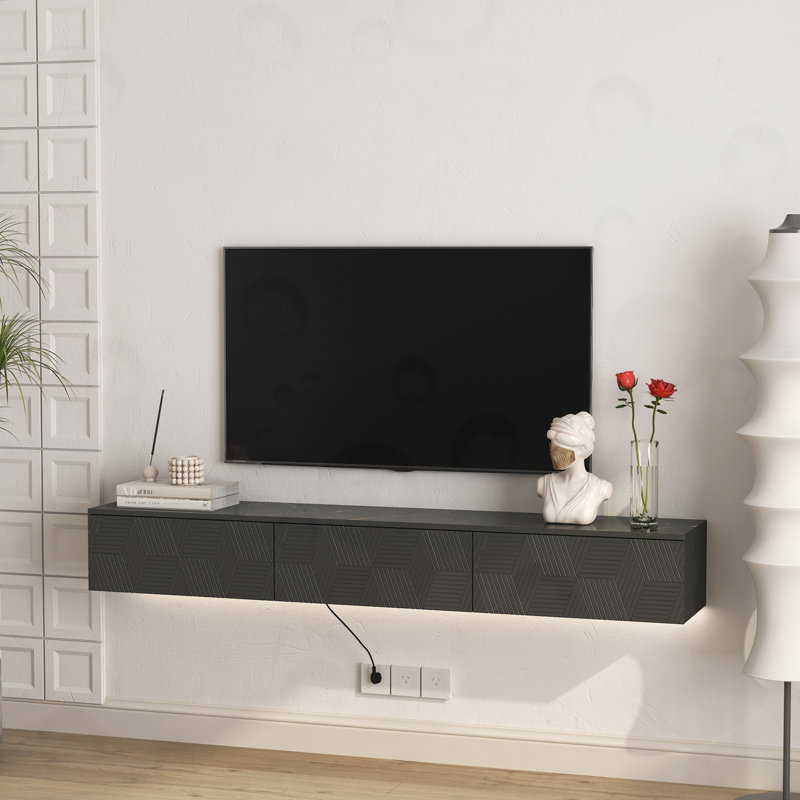 Meuble télé flottant avec DEL, Black
