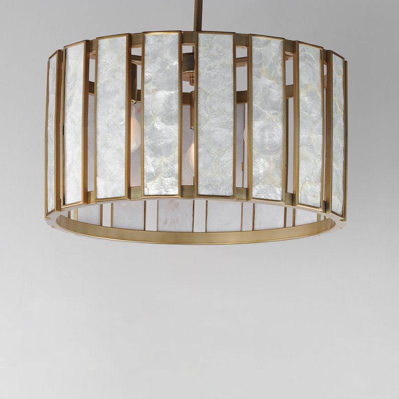3 - Light Steel Dimmable Drum Chandelier