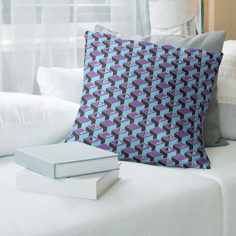 Housse de coussin Skyscrapers, 14 po x 14 po, Petit mauve et bleu sarcelle, Simili daim