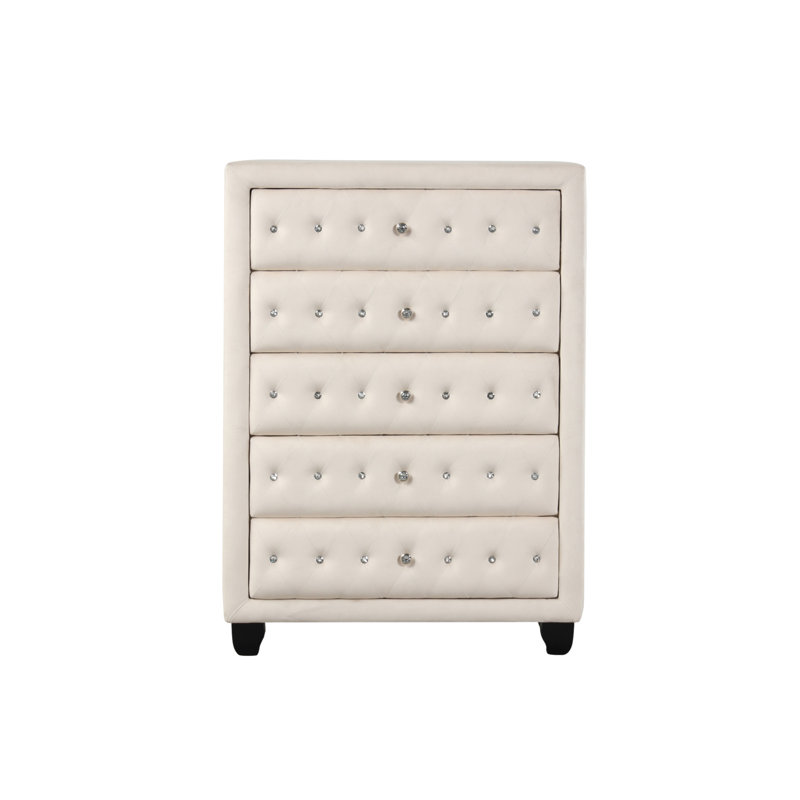 Commode capitonnée en cristal de style moderne avec 5 tiroirs et tissu en velours
