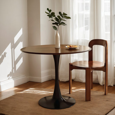 (Couleur noyer), table de salle à manger moderne de 31,5 po, table de salle à manger, plateau en panneau de fibres à densité moyenne et base tulipe en acier, table de cuisine, table basse de style Mid-Century pour le salon, table de salle à manger ovale