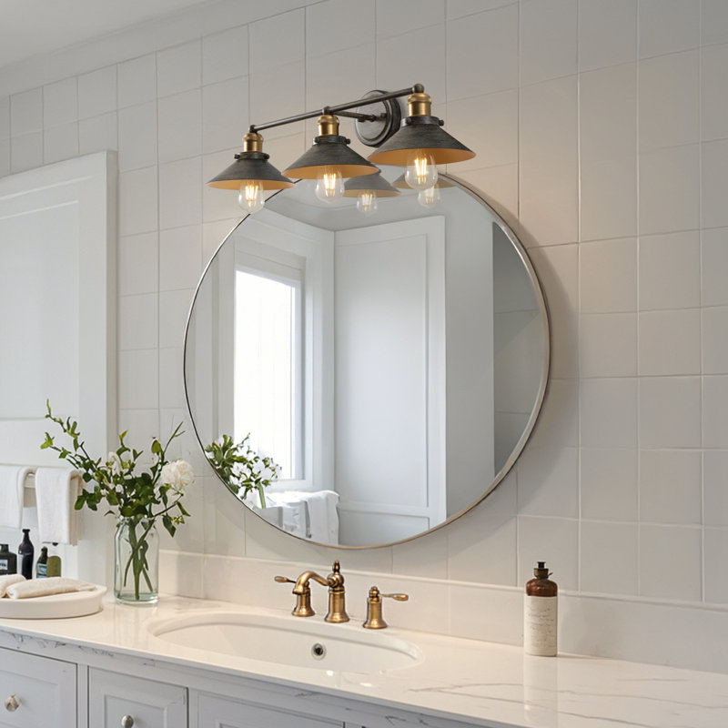 Éclairage pour meuble-lavabo en métal Bagatelle, Gris foncé rustique / or laiton, 3