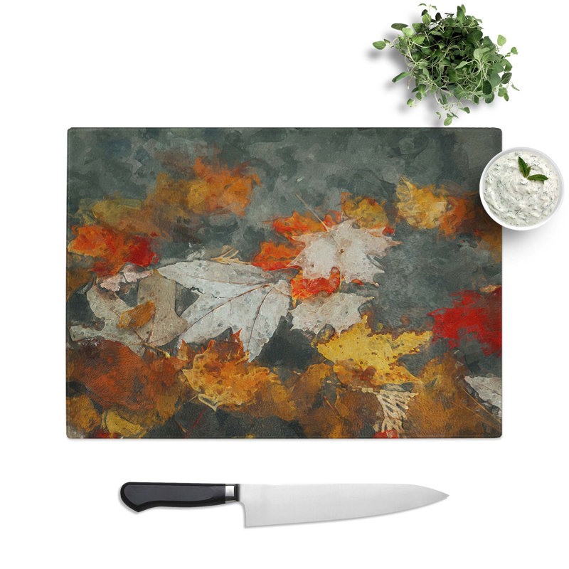 Glass Leaves in Autumn in Abstract Chopping Board, 39 cm W x 28.5 cm L