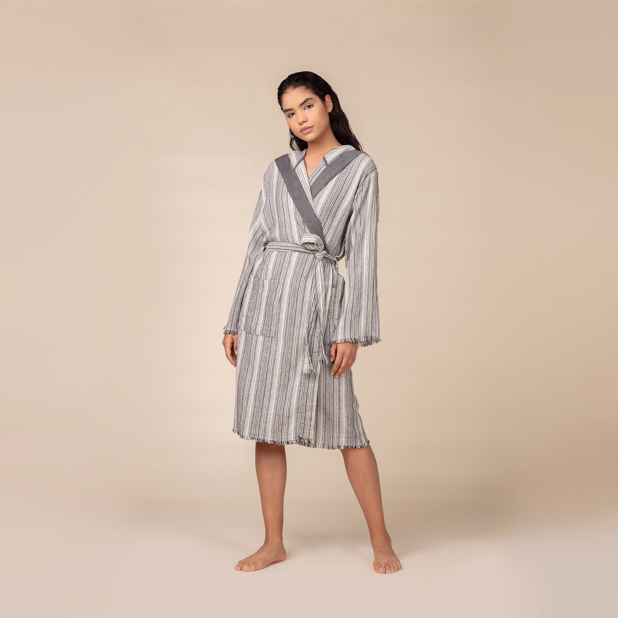 East Urban Home 100% Cotton Mid-Calf Bathrobe with Pockets and Hood | Wayfair