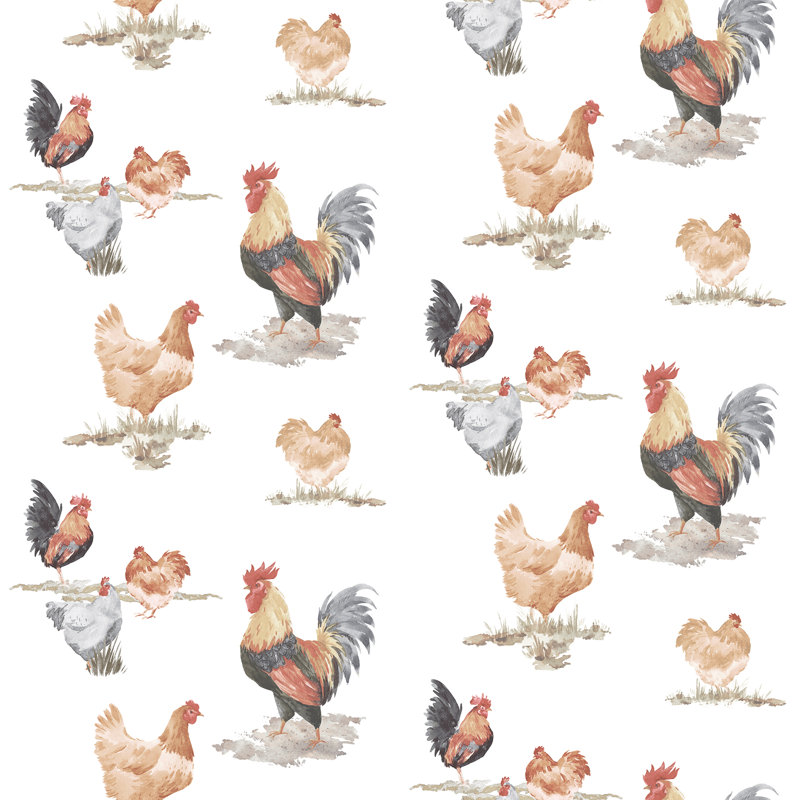 Just Kitchens Free Range Chickens 33' L x 21" W Wallpaper Roll, Black/Red/Beige