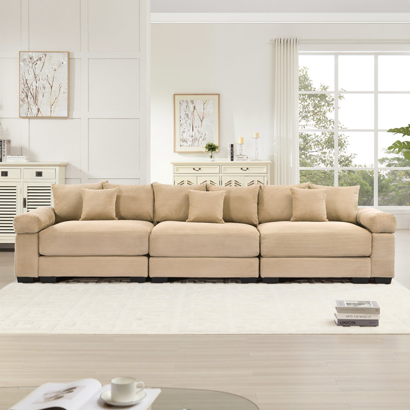 Canapé modulaire rembourré avec accoudoirs épais et coussins Mykala, Chameau, H 34,2 po x l 82,6 po x P 33,8 po