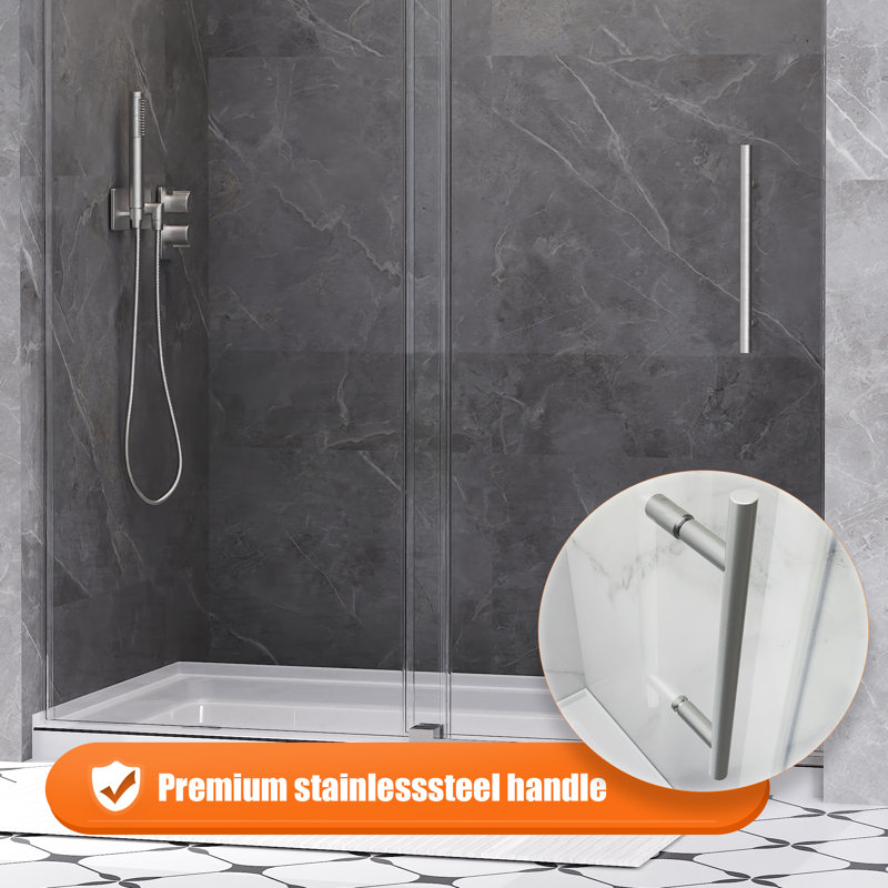 56-60 in. W x 76 in. H Single Sliding Frameless Shower Door in Brushed Nickel with 5/16 in.（8mm）Clear Tempered Glass