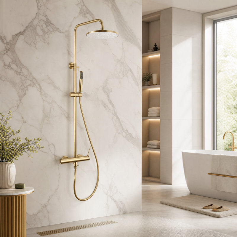 Modern 10" Wall Mounted Exposed Rainfall Shower System with Height Adjustable Handheld Shower and Rotatable Shower Head