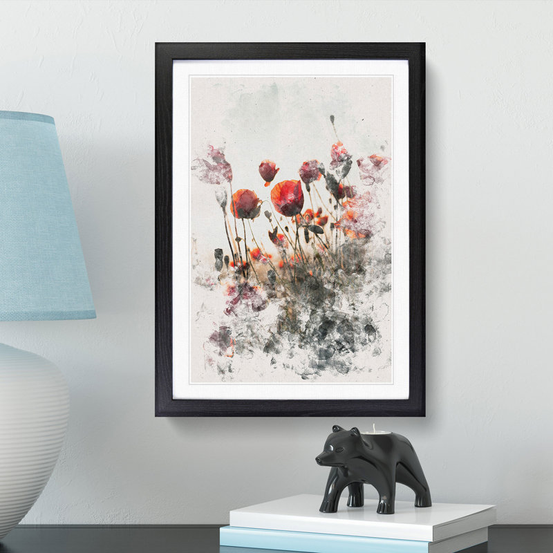 Poppy Flowers - Framed Print, 63cm H x 45cm W x 2cm D, Black Framed