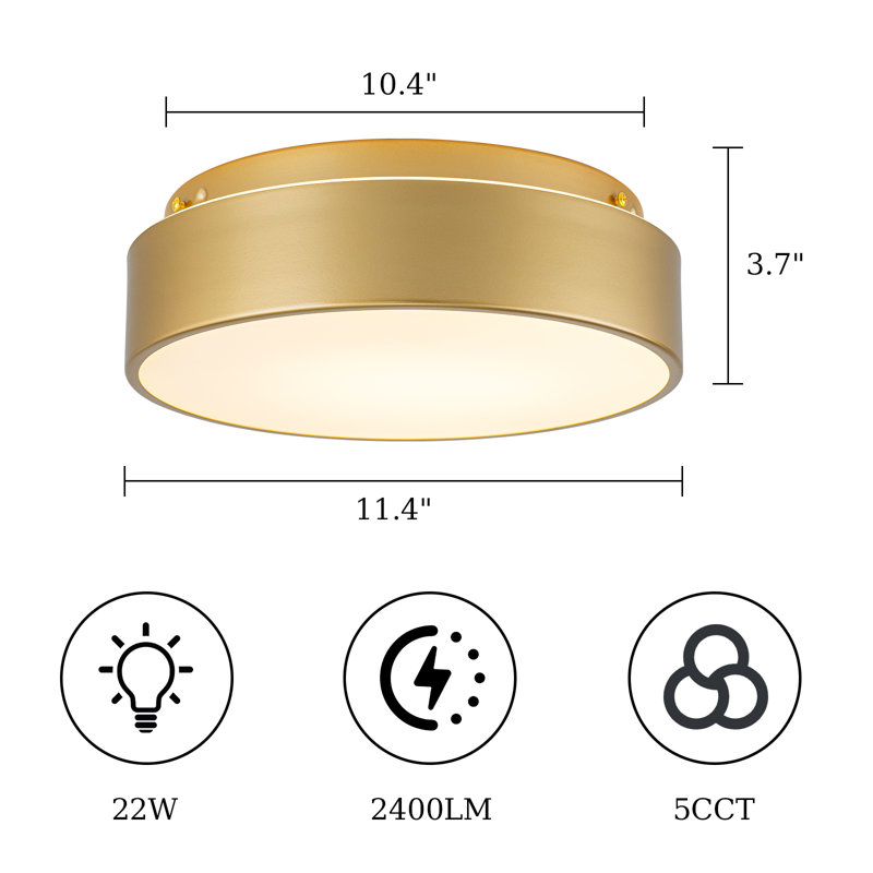 Dimmable Led Round Flush Mount, Gold