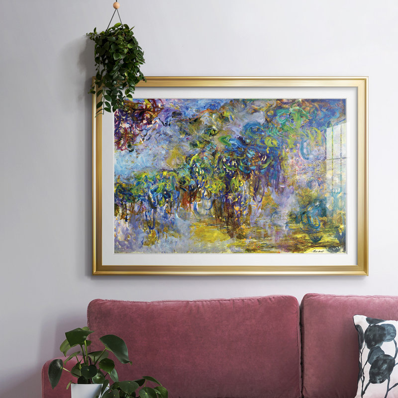 Wisteria [2], reproduction encadrée sur papier par Claude Monet, Or, H 27 po x l 39 po x P 1,5 po