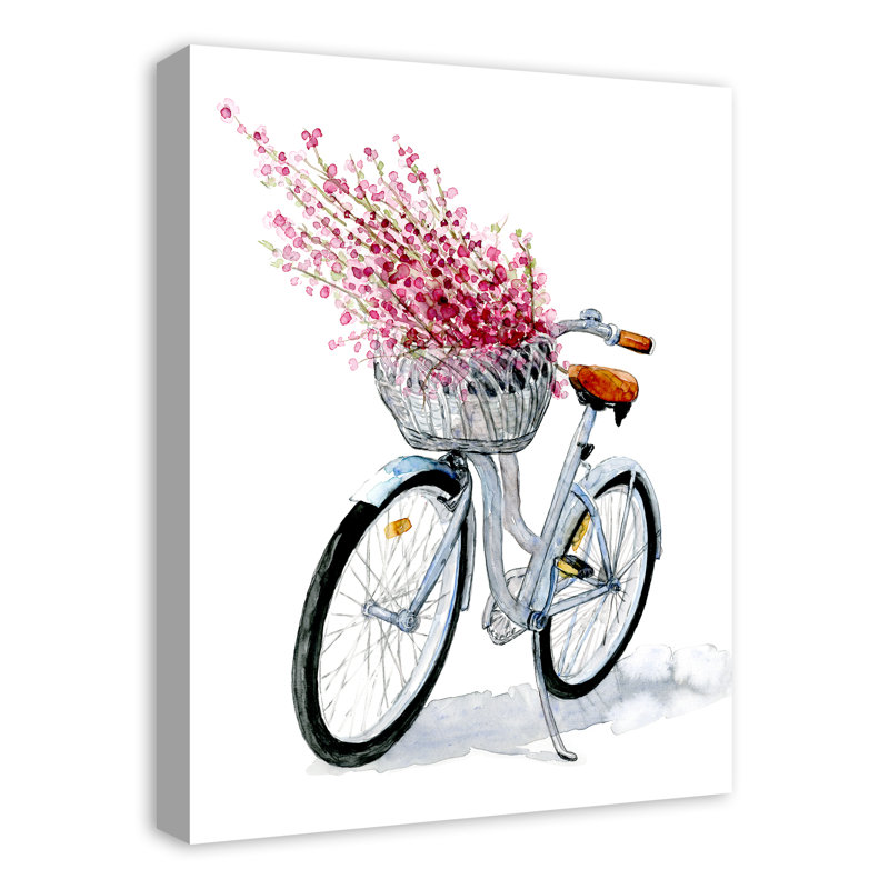 Charming Bicycle with Pink Flowers Canvas Wall Art