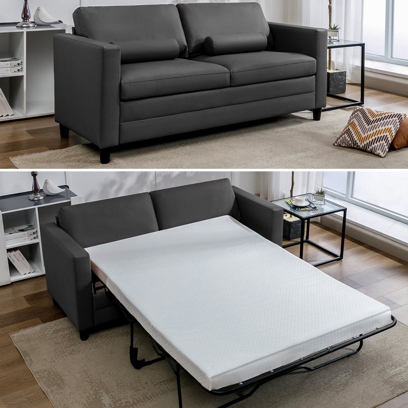 Rosely 77.9" Queen Vegan Leather Sleeper Sofa,  Dark Gray Faux Leather