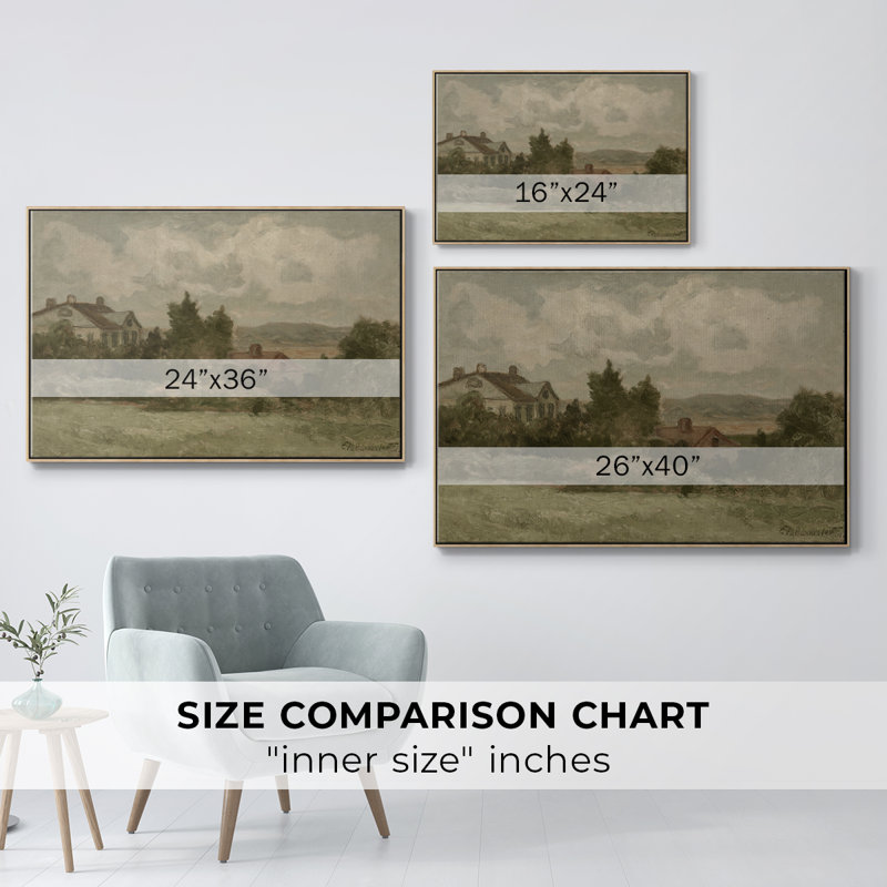Paysage rétro - DCCCVII, Toile naturelle avec cadre flottant, H 17 po x l 25 po x P 2 po