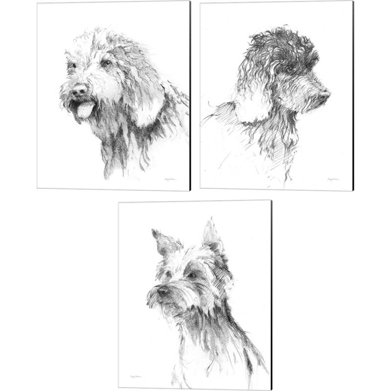 Croquis Goldendoodle, Labradoodle et Yorkshire Terrier par Avery Tillmon - Ensemble de 3 reproductions sur toiles tendues