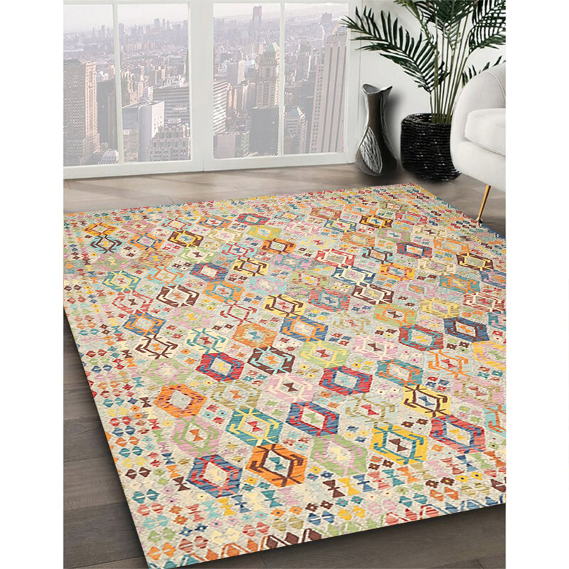 Tapis contemporain jaune / orange / rouge, Rectangle 8 pi x 10 pi