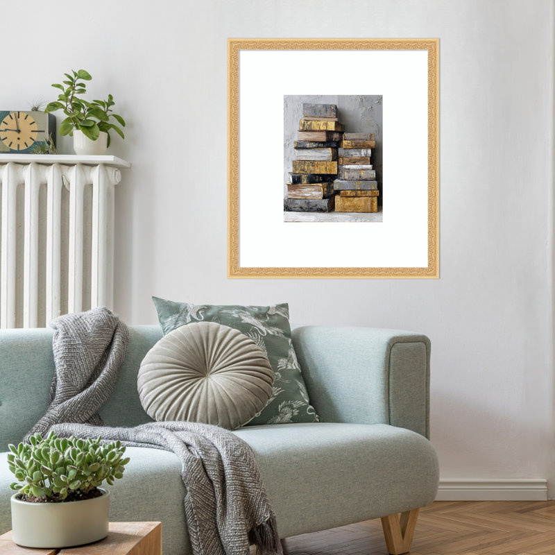 «Stressed Gold Stack Gold White Vintage Collection» par Tradelink inhouse artist, impression sur bois encadrée