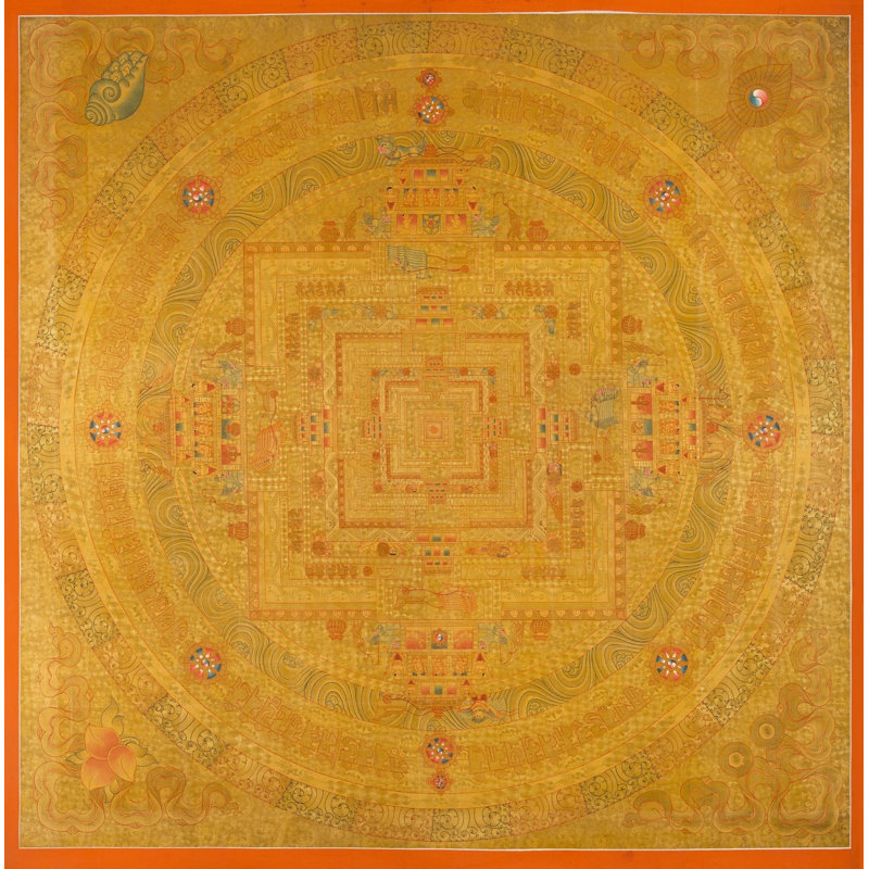 Golden Kalachakra Mandala Thangka (Thangka sans brocart)