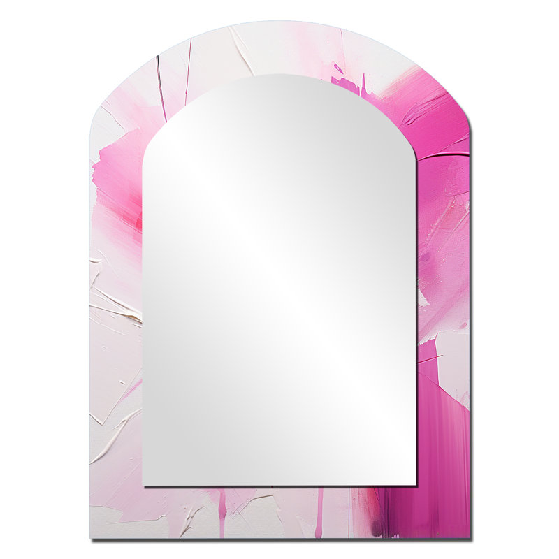 Gold And Purple Abstract Fusion III - Fuschia Asymmetrical Mirror, Black Arch Decorative Wall Mirror, Printed Metal Art