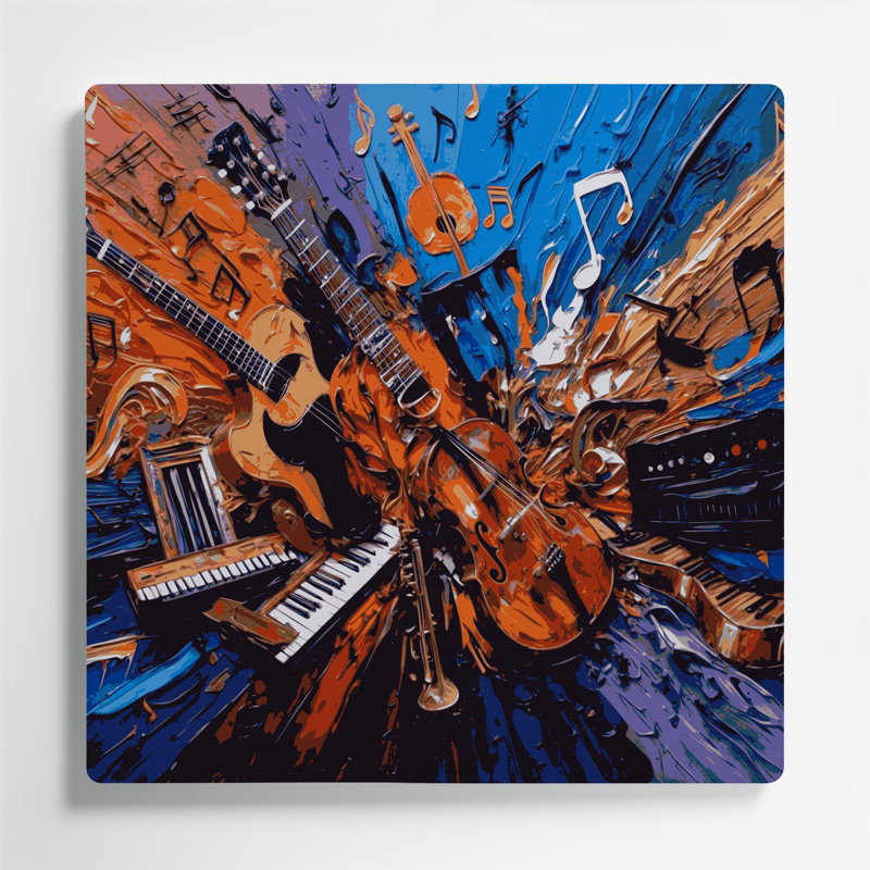 «Music Music Genres Collage», art mural en métal mauve, H 12 po x l 12 po