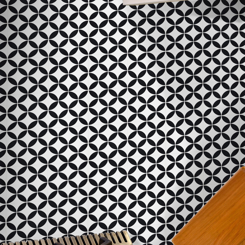 Amlo 8" x 8" Cement Patterned Wall & Floor Tile, White/Black