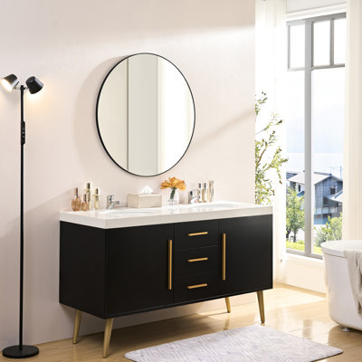 36 Inch Black Wall Mirror With Aluminum Frame, Crisp And True - To Life Image, 360 Degree Installation, For Living Room Decor Bedroom