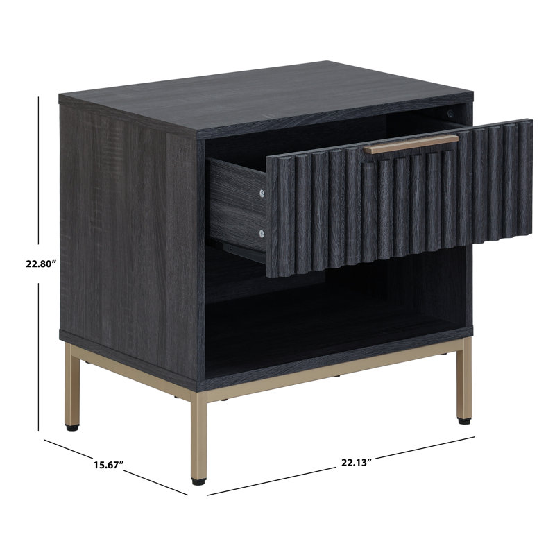 Lylia 1 Drawer Nightstand, Distressed Black/Gold