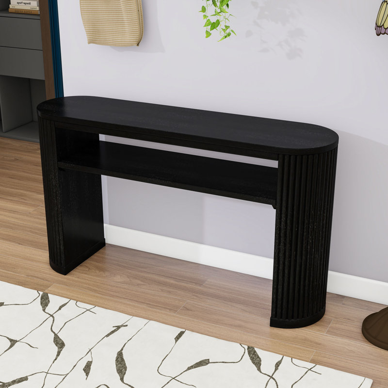 Console d'inspiration rétro avec plateau et tablette en placage de frêne, Noir