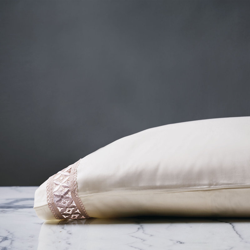Juliet Egyptian Cotton Sateen Pillowcase, King Pillowcase, Ivory/Fawn