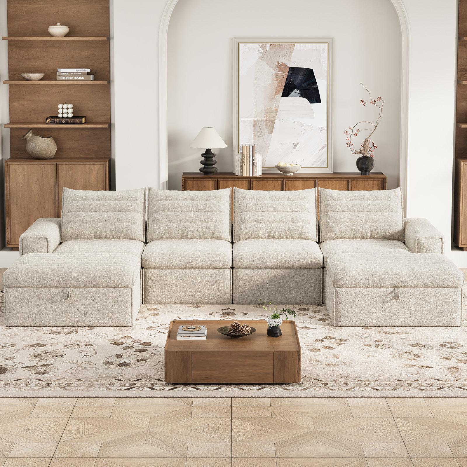 Wrought Studio 136" Modular Sectional Sofa with Deep Seat, U-Shaped ...