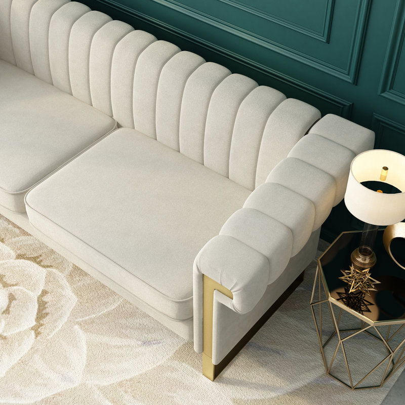 Spinosa Fabric Upholstered 3-Seater Sofa, Velvet Sofa, Modern Sofa, Accent Sofa, Cream White