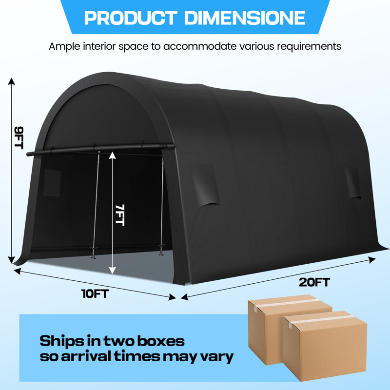 Abri d'auto 12 x 20, 10 x 20, 10 x 15 pi, garage portatif robuste avec portes et évents à double fermeture à glissière