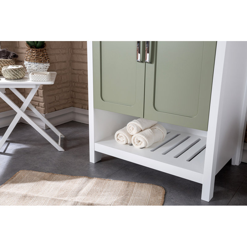 Ensemble de meuble-lavabo simple 29,5 po avec miroir Cnut, Vert/blanc