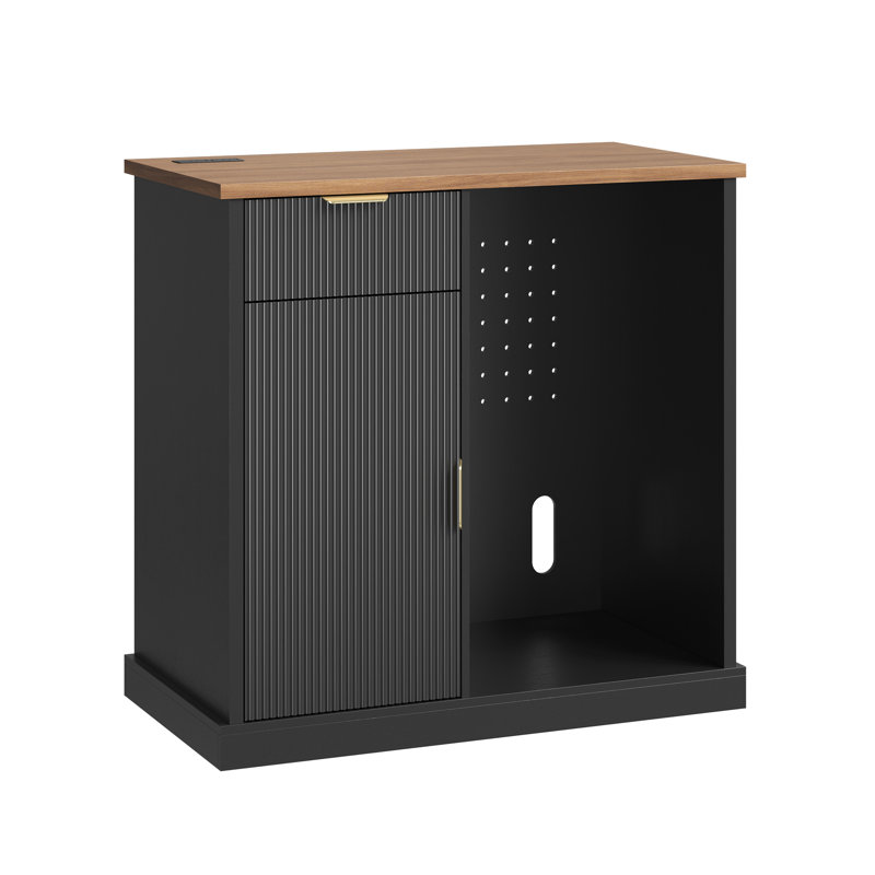 Armoire à café 39,4 "avec espace réfrigérateur, armoire à vin cannelée moderne avec tiroir et rangement pour salle à manger, noir