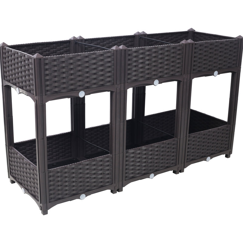 Brown Raised Planter Beds - 47.2"X15.7"X27.7" Polypropylene Garden Boxes With Drainage Hole For Veggies, Flowers, And Herbs Elevated 47.2"X15.7"X27.7", Brown, Herbs, Attractive Pattern