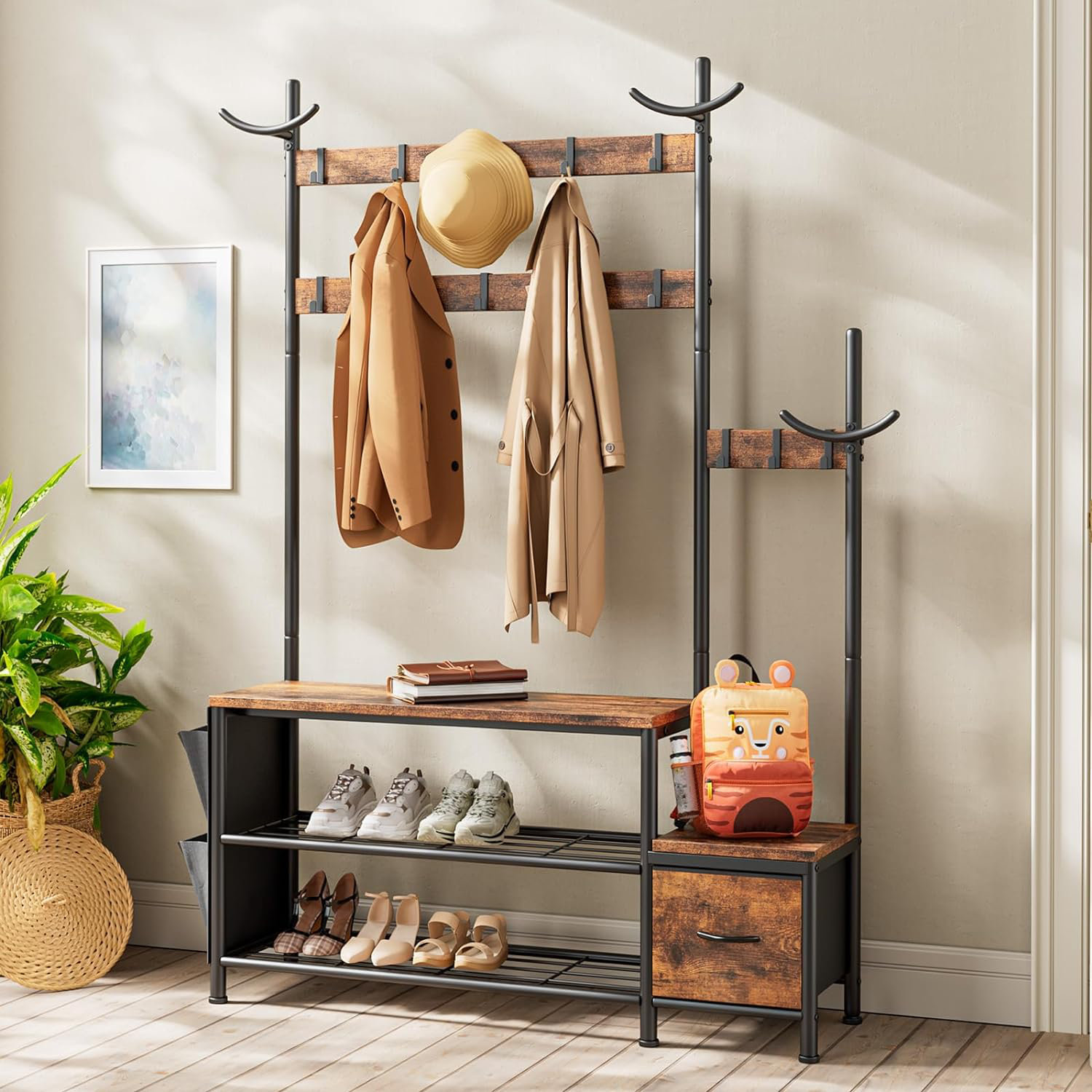 17 Stories Samedin 31.5''Coat Rack, 4-in-1 Hall Tree with Shoe Bench for Entryway, Entryway Bench with 17 Hooks Wayfair