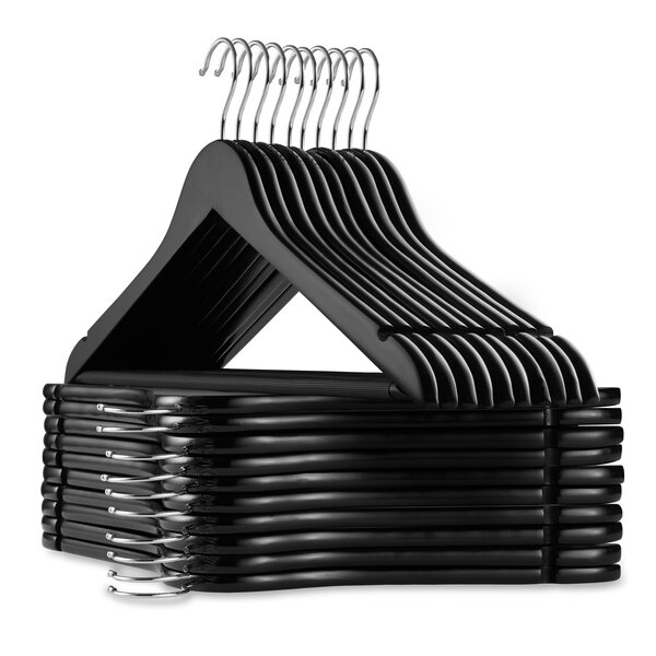 Quality Black Wooden Hangers - Slightly Curved Hanger Set of 20