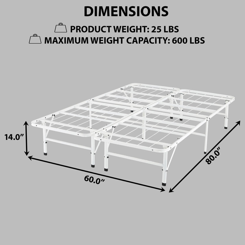Structure de lit moderne en métal avec support à lattes en acier 14 po Overshores - Structure de lit pliable durable et peu encombrante pour un confort et une stabilité accrus