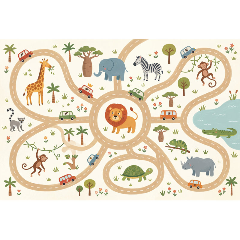 Papier peint safari, carte murale amovible pour enfants, 140 po x 108 po, Peler et coller