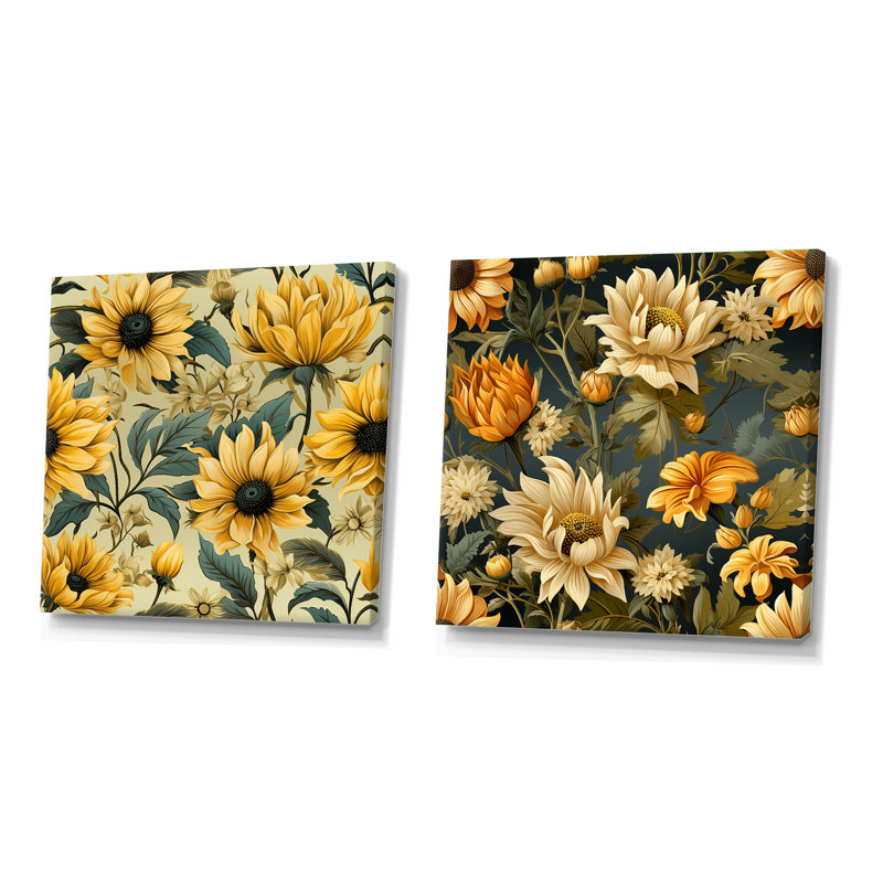 Higgston - Ensemble de 2 collages floraux carrés, Toile tendue, H 30 po x l 61 po