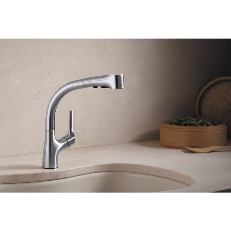 Elate Pull Out Single Handle Kitchen Faucet, Vibrant Stainless