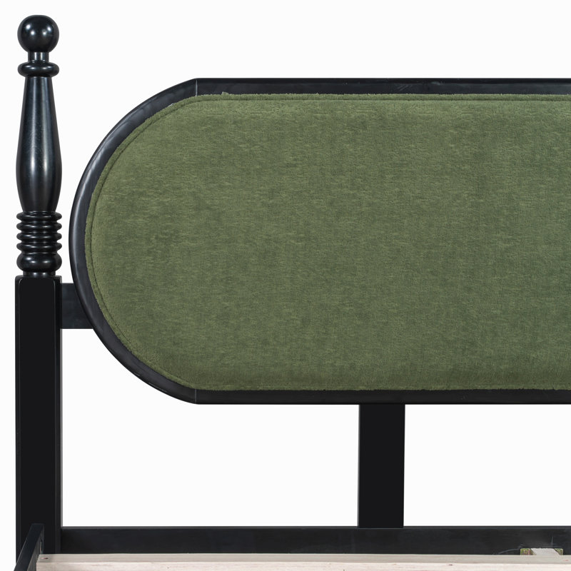 Très grand lit, plateforme en bois massif avec lattes, mobilier de chambre moderne,, Noir/vert