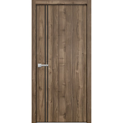 Porte intérieure moderne en bois avec quincaillerie Planum 0016, panneau simple, cadre et moulures en noyer, portes robustes pour salle de bain et chambre à coucher - 24 po x 80 po