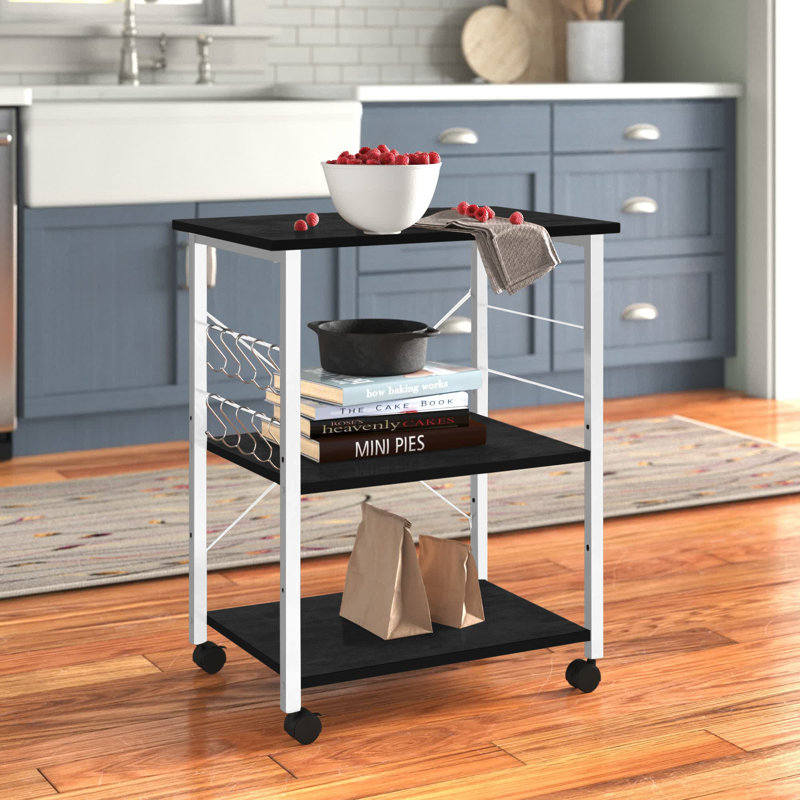Algona 23.62" W Steel 3-Shelf Kitchen Cart with Locking Wheels, Black/White