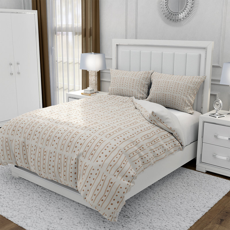 Housse de couette et taies décoratives blanches à pois brun clair et à motifs segmentaires
