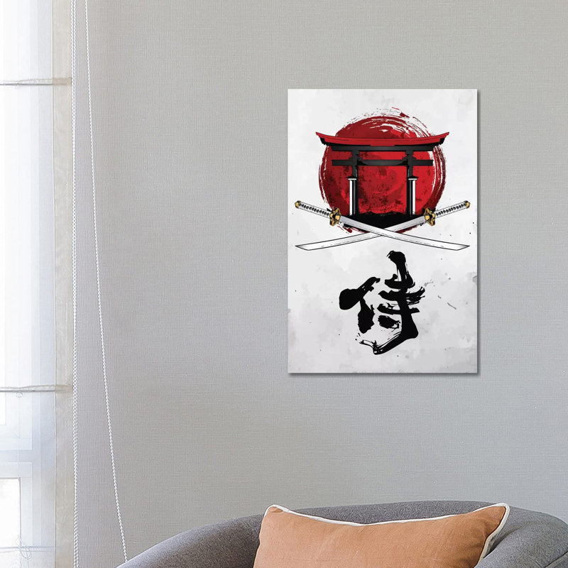Samurai Katana with Tori Gate 1 Piece Wall Art on Canvas, 66.04 cm H x 45.72 cm W x 1.91 cm D, Wrapped Canvas