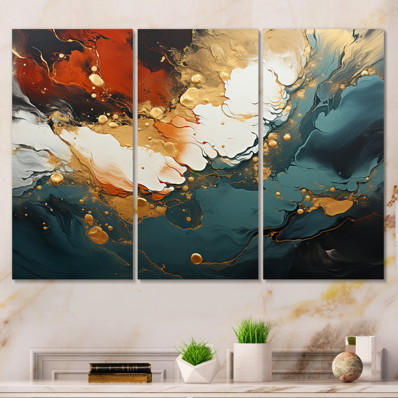 Orange et vagues ondulées oranges et mélodie I - art mural abstrait, Toile tendue, H 28 po x l 36 po x P 1 po